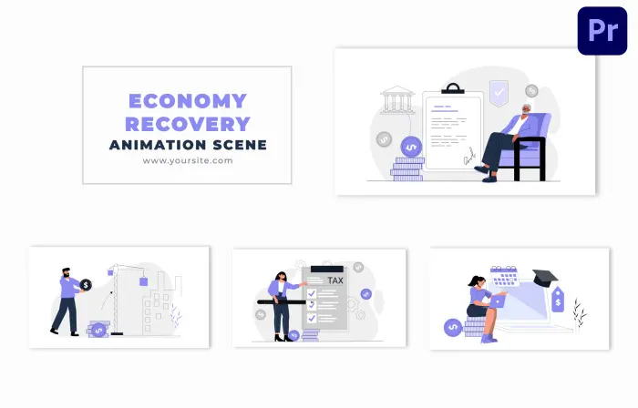Economic Recovery Concept 2D Design Character Animation Scene